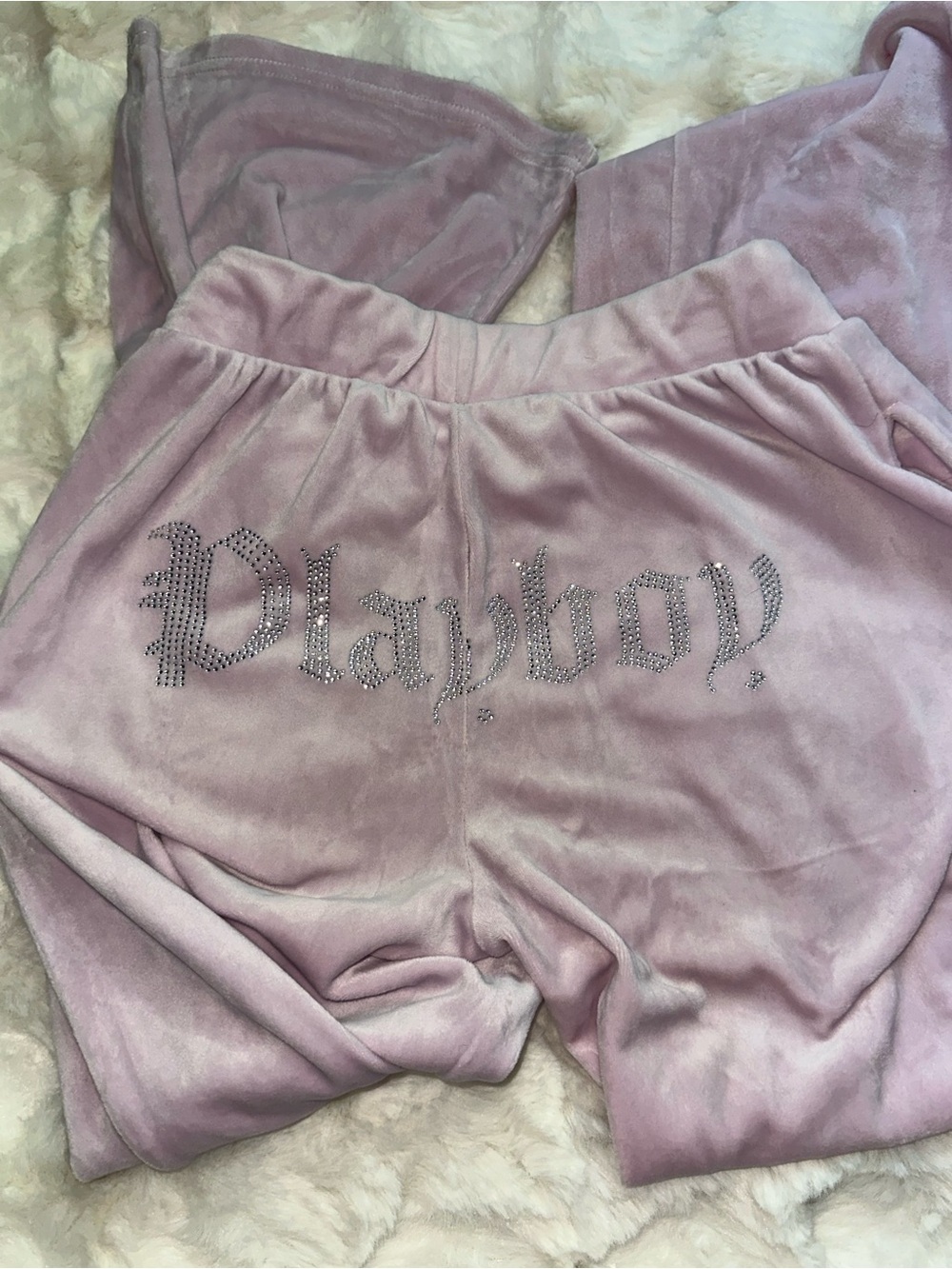 RARE PLAYBOY Rhinestone Pink Velour Lounge Pants with Bunny